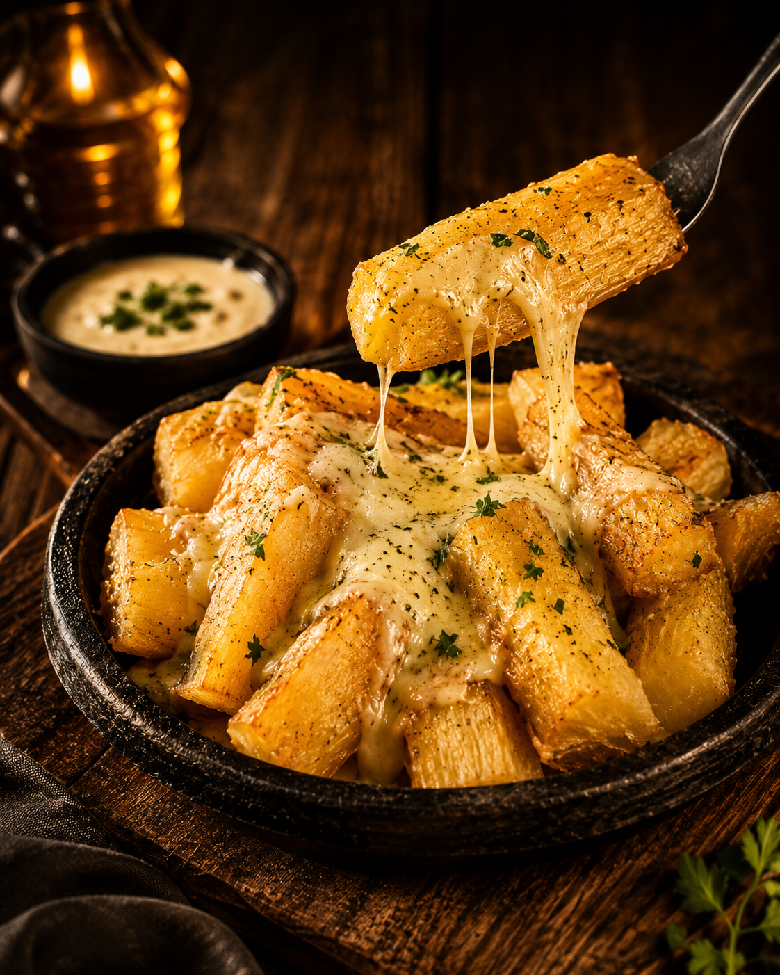 Mandioca Frita com Queijo